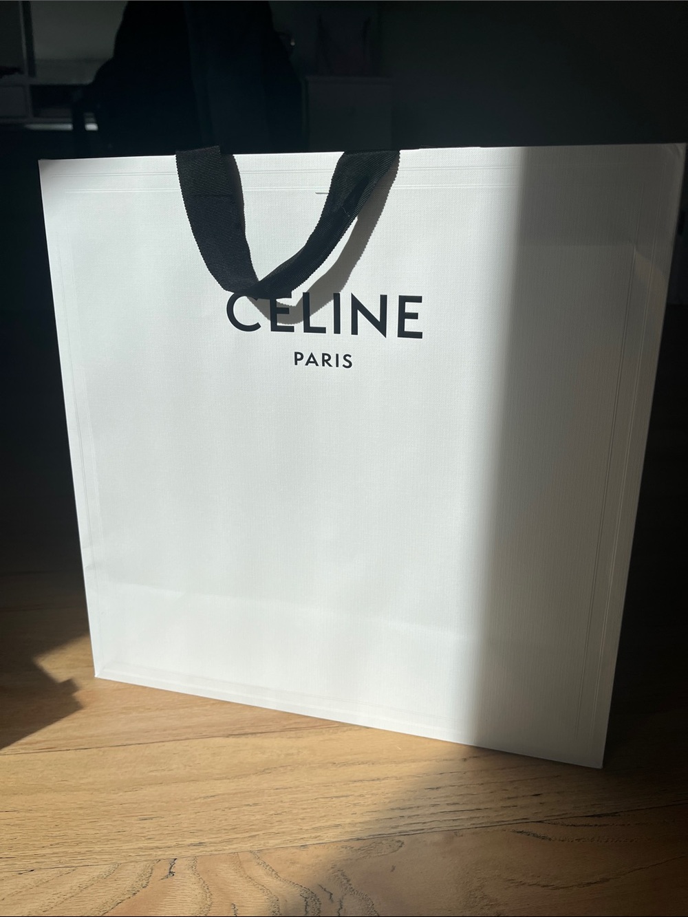 Celine White Shopping Bag with Black Ribbon Handles